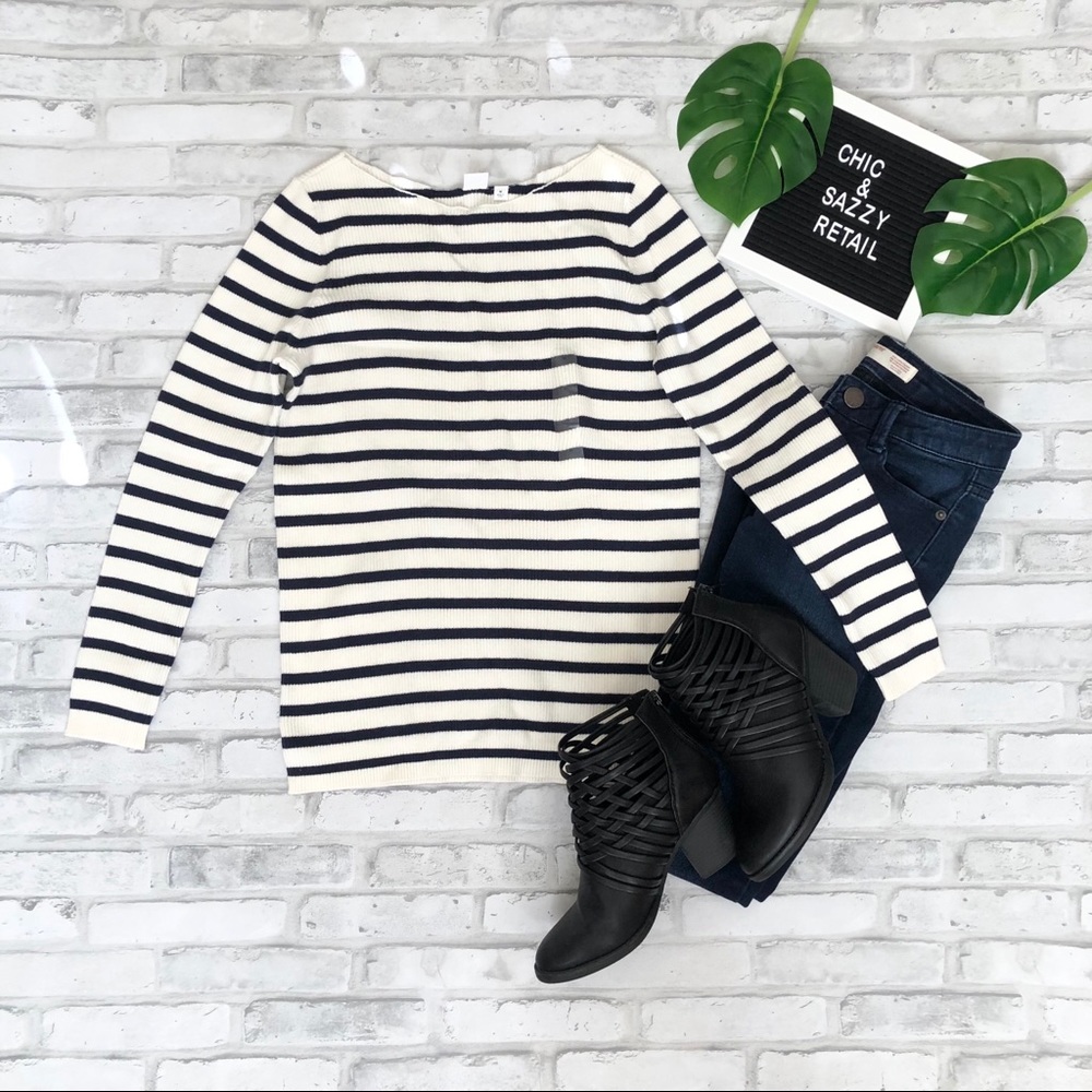 GAP Navy Blue and White Long Sleeves Sweater